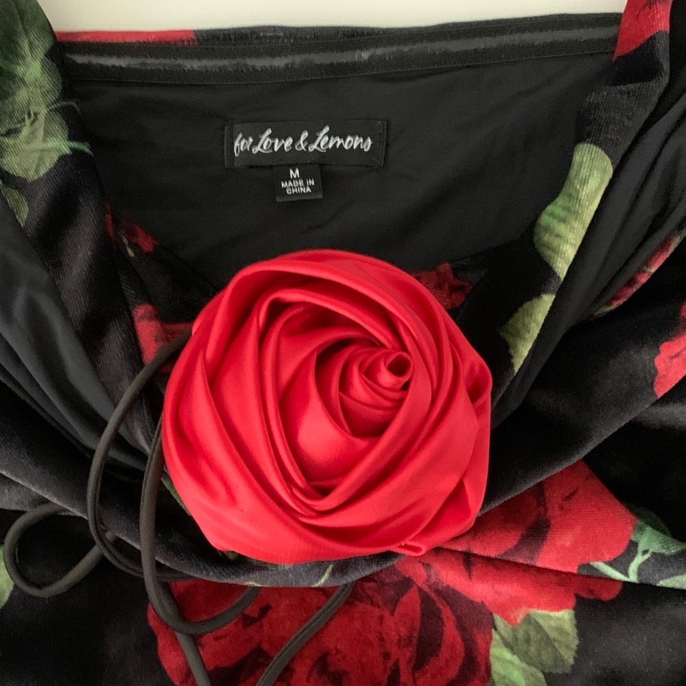 For Love & Lemons | Bianca Mini Dress Black Red Floral Velvet Size M - Like New - Picture 10 of 16